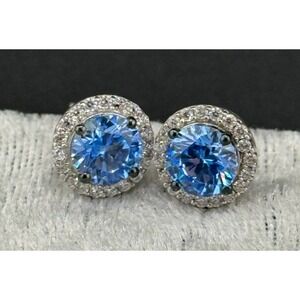 SJD Sterling Earrings Pierced‎ Bright Blue Shiny WOW